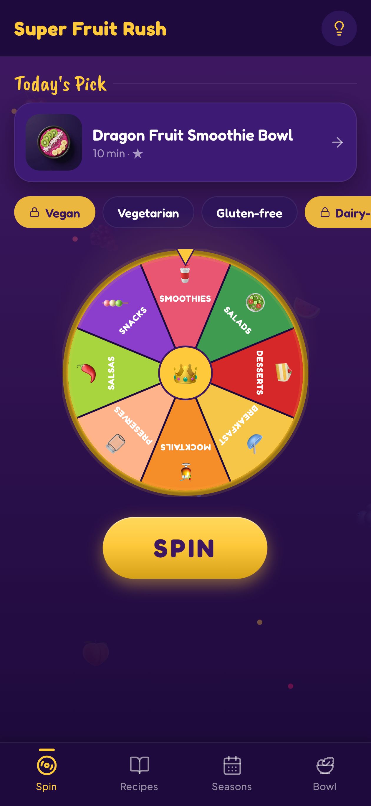 Spinning wheel home screen