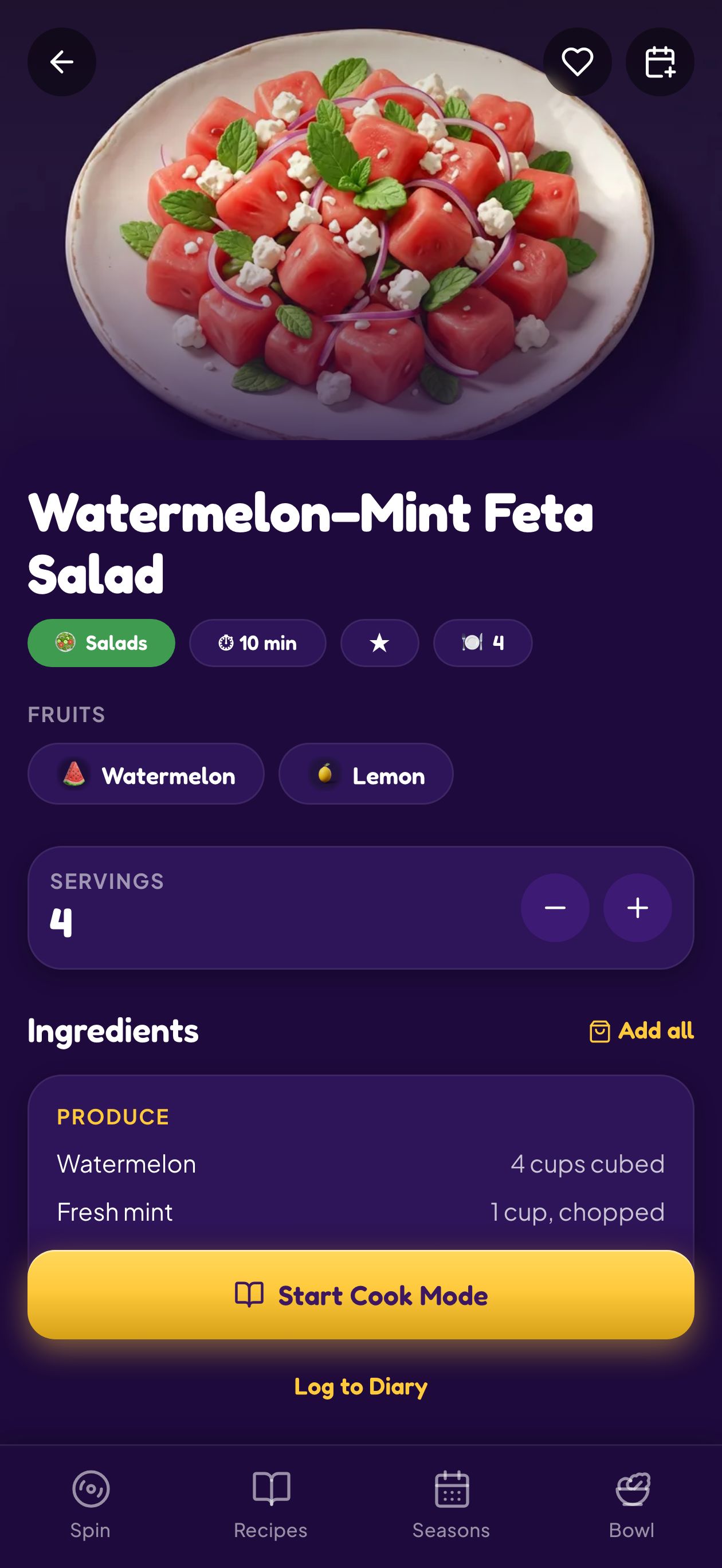 Recipe detail with ingredients