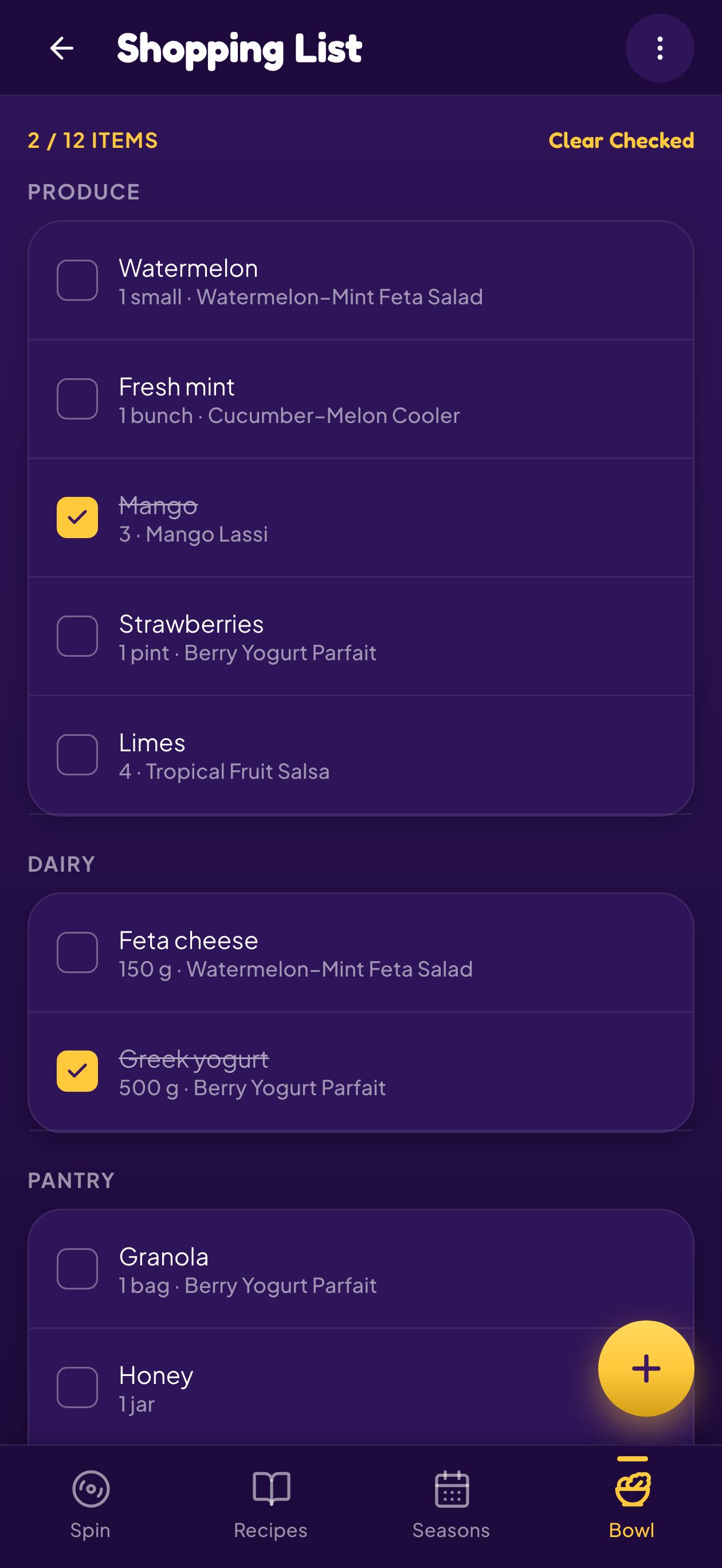 Auto-aggregated shopping list
